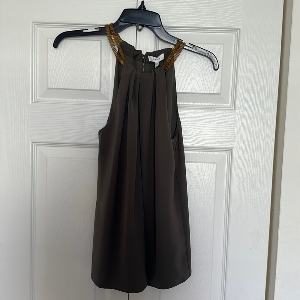 REISS Chai Sleeveless Blouse with Gold Chain Neckline